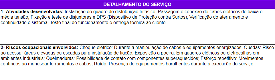 Ordem de serviço nr 1- Detalhamento do serviço